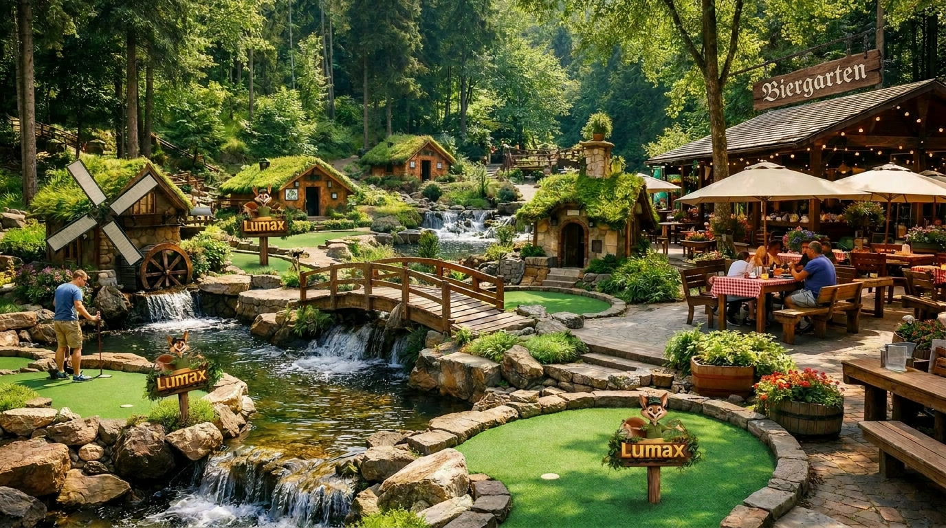 Lumax Minigolf-Anlage mit Biergarten und Bachlauf